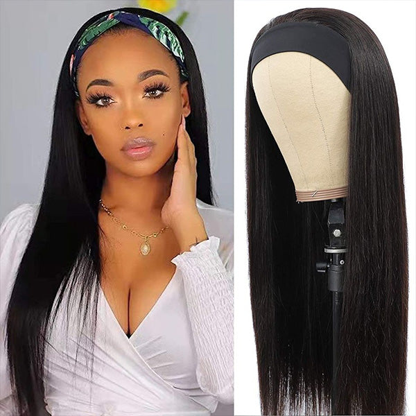 Flash Sale | Straight Hair Headband Wig Human Hair Glueless Wigs With Headband Scarf