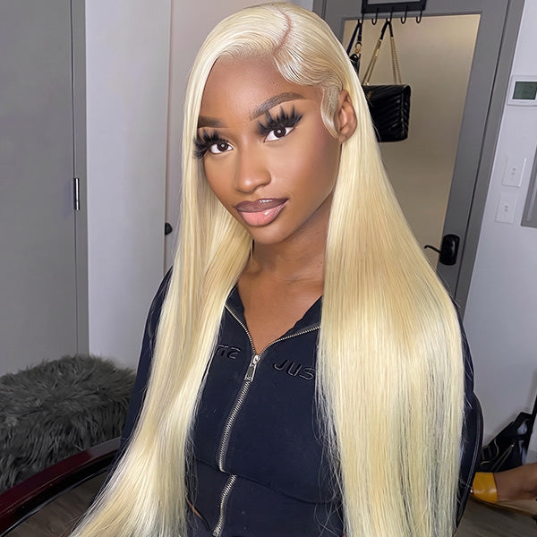 18"=$119 | OQ HAIR 613 Blonde Straight 13x4 Lace Frontal Wig Pre Plucked Hairline Easy to Install