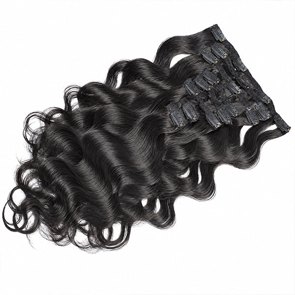 OQ HAIR Body Wave Natural Black Seamless Blend Remy Clip In Hair Extensions