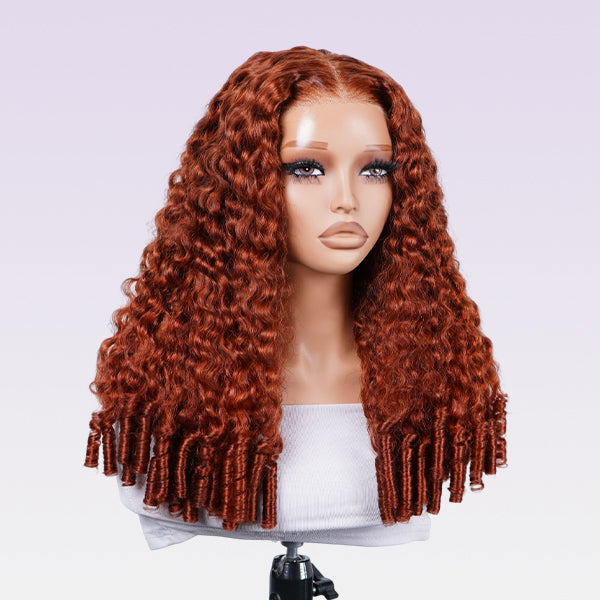Burmese Curly Burnt Orange Color Wear Go Wig Pre Cut Lace Drawstring Wig Snug Fit Glueless Wig