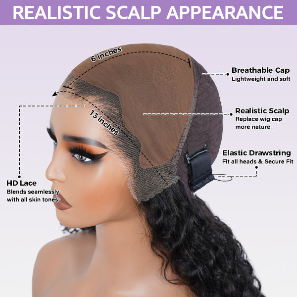 OQ HAIR Burmese Curly Bleached Knots Adjustable Fit Drawstring Wear Go Glueless Wig Pre-cut 13x6 HD Lace Nautral Hairline