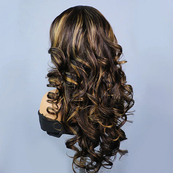 24h Ship Out | OQ HAIR Butterfly Pre-Styled Balayage Brown Color Layered Body Wave Adjustable Drawstring Wear Go Glueless Wig With Bleached Knots