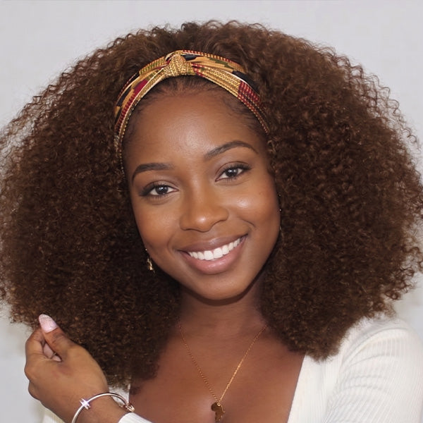 OQ HAIR Kinky Curly Headband Wig Human Hair Scarf Wig No Gel No Glue Jerry Curl Hair Wig With Headband