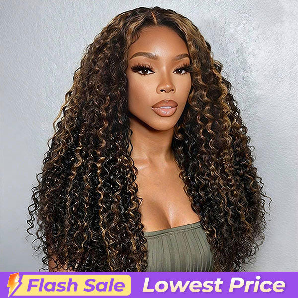 Flash Sale | Balayage Highlight Ombre Brown Water Wave Wear Go Wig