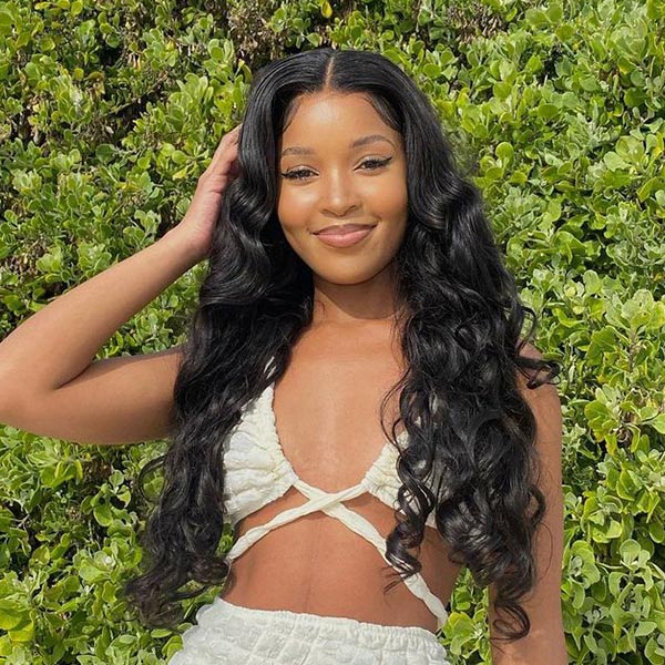 Body Wave Pre Bleached Knots Lace Front Wigs Natural Black Human Hair Wigs With Baby Hair