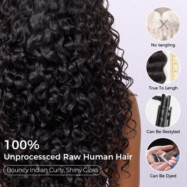 Indian Curly Unprocessed Virgin Hair Bundles Thick Ends Machine Weft Sew In Weaves 1/3/4 Pcs