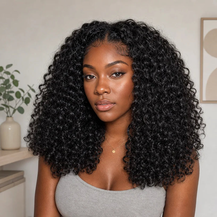 24h Shipping | Burmese Curly Human Hair Half Wig Glueless Wear Go Seamless Blend Flip Over Wig