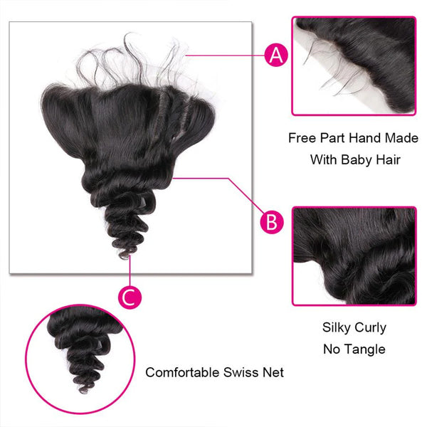 Loose Wave Human Hair 3 Bundles with 13*4 Lace Frontal Natural Black