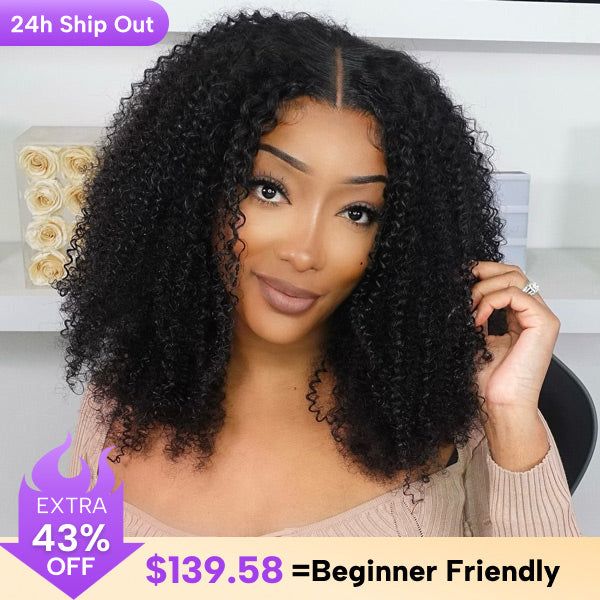 CLEARANCE | Glueless Afro Curly Bleached Knots Wear Go Wig Pre-cut 7x5 HD Lace