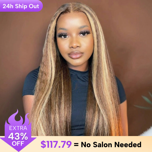 CLEARANCE | Kinky Straight Glueless Highlight Brown Color Wear Go Wig