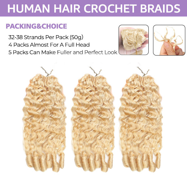 OQ HAIR 613 Honey Blonde Burmese Curly Crochet Human Hair Soft Defined Curls Beginner Friendly