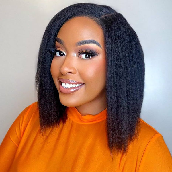 OQHAIR Wear Go Glueless Wigs Kinky Straight Pre Cut 7x5 HD Lace Front Bob Wigs