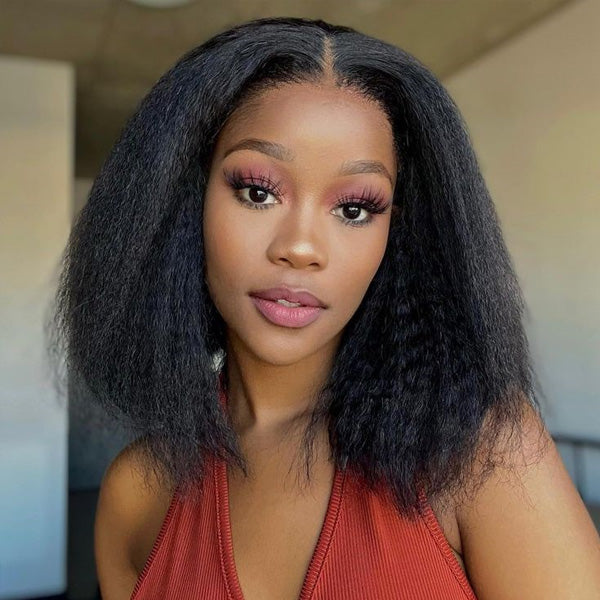 OQHAIR Wear Go Glueless Wigs Kinky Straight Pre Cut 7x5 HD Lace Front Bob Wigs