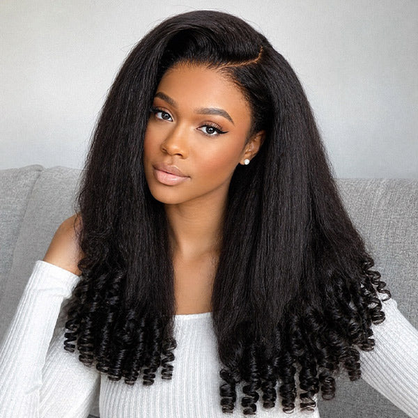 OQ HAIR M-Cap Kinky Straight Burmese Curly Pre Cut 9x6 HD Lace Wear Go Glueless Wigs With Drawstring