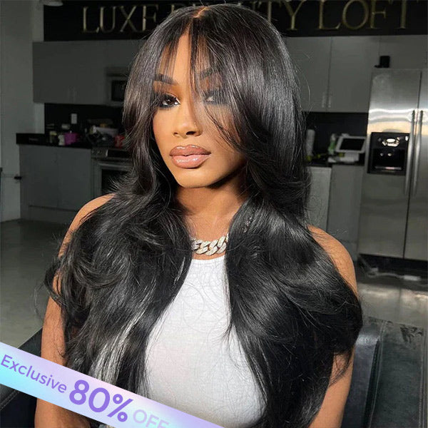 OQ HAIR Flowing Body Wave Curtain Bangs With Face-framing Layers Long Length Glueless Wear Go Wig