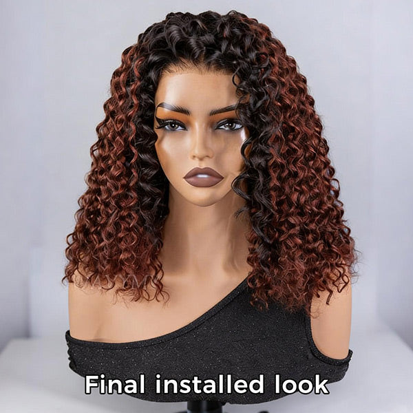 3 In 1 Half Wig | Glueless Water Wave 1B To Reddish Brown Ombre Color Snug Fit Natural Blend Wear Go Half Wig