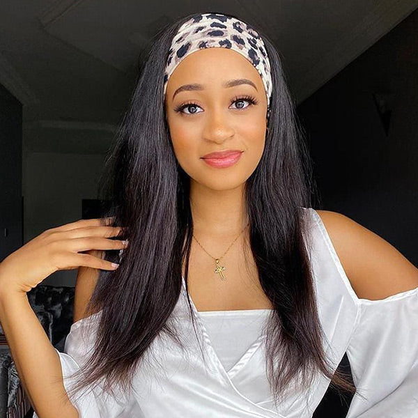Flash Sale | Straight Hair Headband Wig Human Hair Glueless Wigs With Headband Scarf