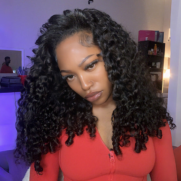 3 In 1 Half Wig | Burmese Curly Glueless Wear Go Half Wig With Elastic Drawstring Seamless Flip Over Wig