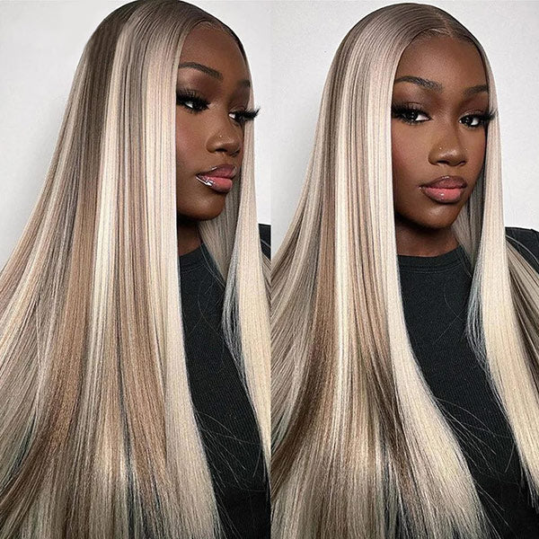 CLEARANCE | Glueless Straight Hair Ash Blonde Highlight Brown Wear Go Wig