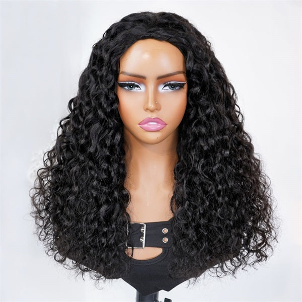 3 In 1 Half Wig Glueless Indian Curly Elastic Drawstring Natural Blend Wear Go Half Wig Easy To Install