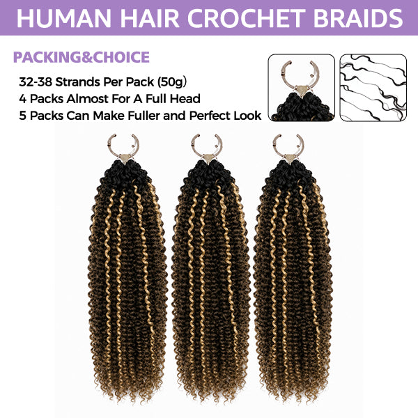 OQ HAIR 1B/3/27 Highlight Kinky Curly Crochet Human Hair Shed-Free Easy Install
