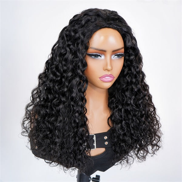 3 In 1 Half Wig Glueless Indian Curly Elastic Drawstring Natural Blend Wear Go Half Wig Easy To Install