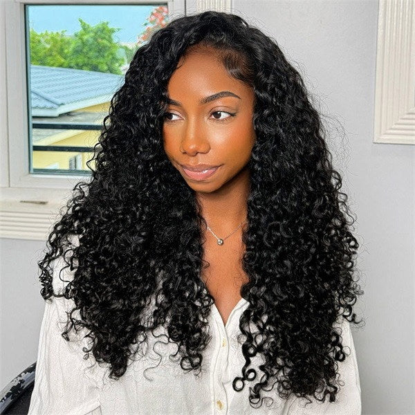3 In 1 Half Wig Glueless Indian Curly Elastic Drawstring Natural Blend Wear Go Half Wig Easy To Install
