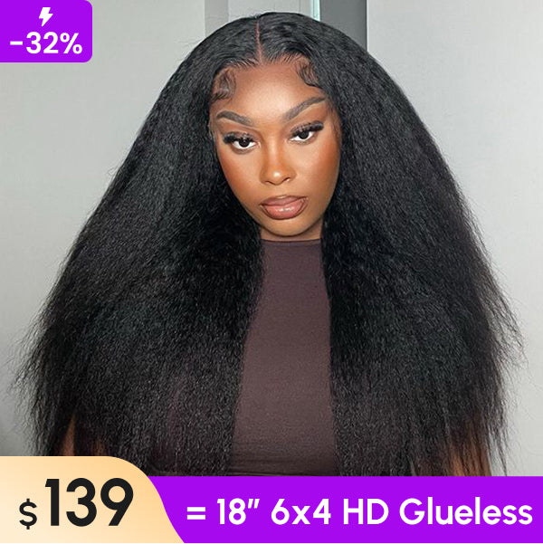 Clearance Sale | Kinky Straight Wear Go Glueless Wigs 6x4 HD Lace Closure Wigs 100% Human Hair For Women