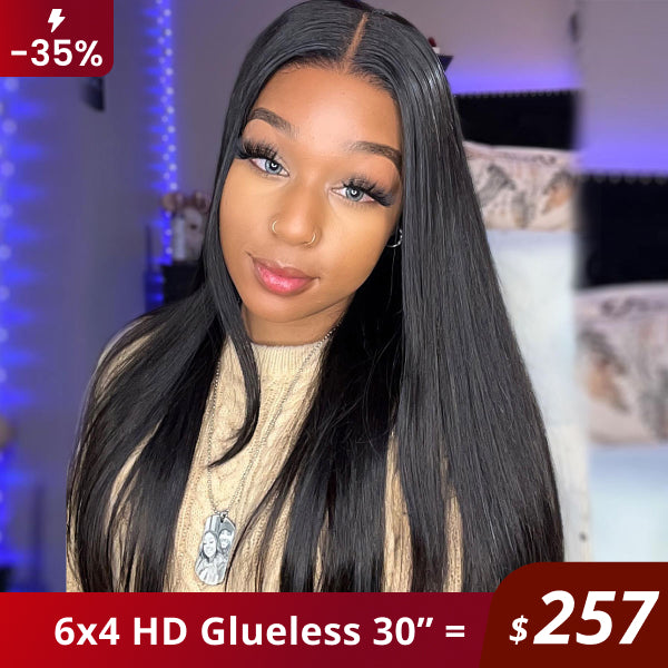 Flash Sale | Silky Straight Easy Wear Go Glueless Wigs Pre Cut 6x4 HD Lace Closure Wigs Beginner Friendly