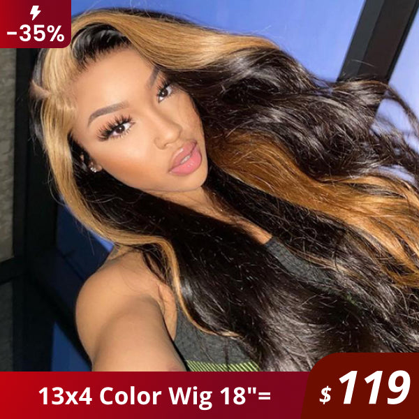 Flash Sale | Skunk Stripe Honey Blonde & Black Color Human Hair Lace Front Wigs Body Wave Straight 13x4 Lace Front Wigs