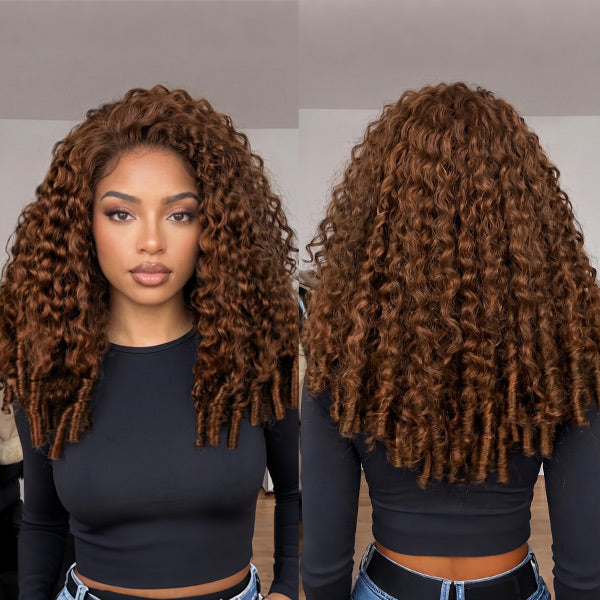 OQ HAIR Chocolate Brown #4 Color Glueless Burmese Curly Wig Snug Fit Wear Go Wig With Drawstring