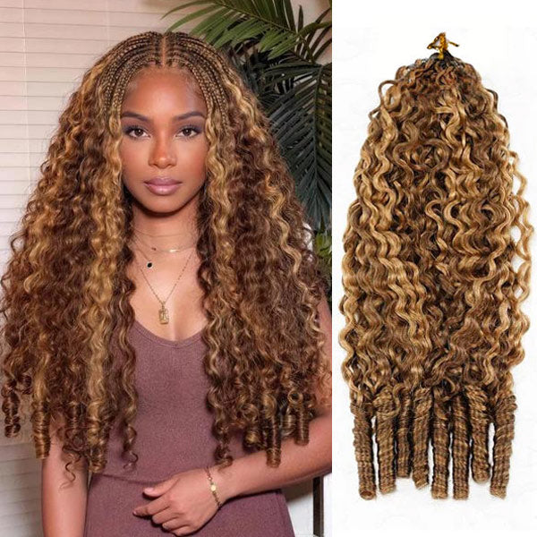 OQ HAIR Highlight 4/27 Feather Crochet Human Hair Burmese Curly Lightweight Reusable Hair Extensions