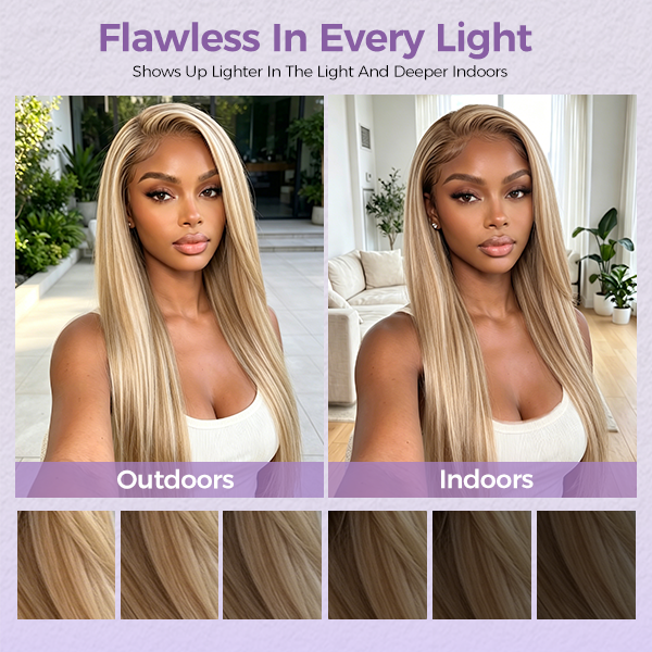 Straight Brown Wig With Blonde Highlight #4/613 Color 13x4 Lace Frontal Wigs Pre Plucked Natural Hairline