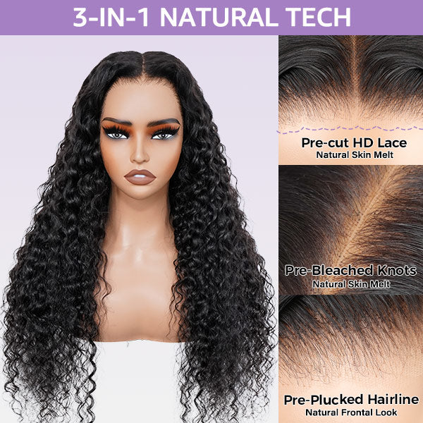 OQ HAIR Water Wave Glueless Wig Bleached Knots 13x6 HD Lace Frontal Elastic Drawstring Wear Go Wig