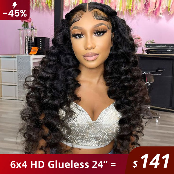 Flash Sale | Wand Curl Wear Go Glueless Wig 4x6 HD Lace Pre Cut Lace 100% Glueless Wig Preplucked with Natural Hairline