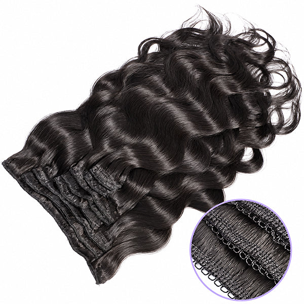 OQ HAIR Body Wave Natural Black Seamless Blend Remy Clip In Hair Extensions