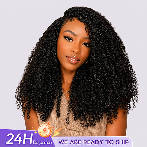 24h Shipping | Afro Curly V Part Wig No Leave Out Thin Part Glueless Wigs Human Hair Wig