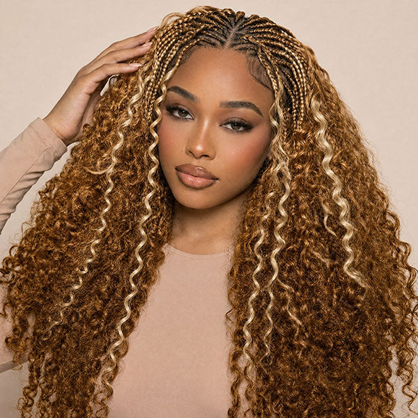 Pre-sale | OQ HAIR Pre Separated Brown Blonde Blend Burmese Curly Crochet Human Hair #27/30/613 Boho Braids
