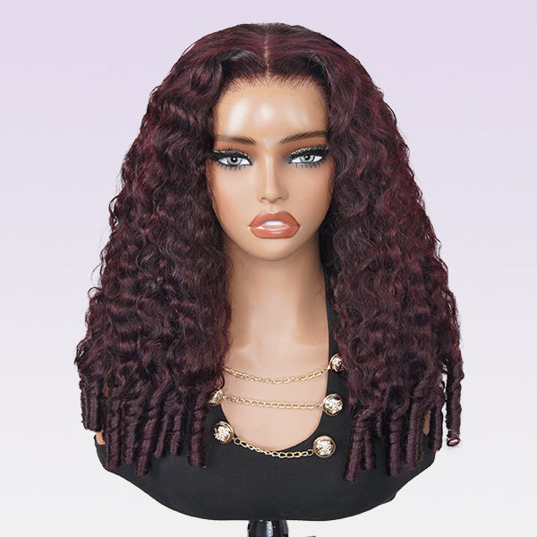 Burmese Curly Dark Plum Color Wear Go Wig Human Hair Pre Plucked Adjustable Drawstring Glueless Wigs