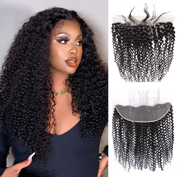 Kinky Curly 13x4 Lace Frontal Human Virgin Hair Skin Melt