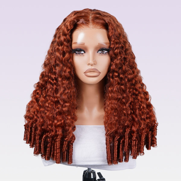 Burmese Curly Burnt Orange Color Wear Go Wig Pre Cut Lace Drawstring Wig Snug Fit Glueless Wig
