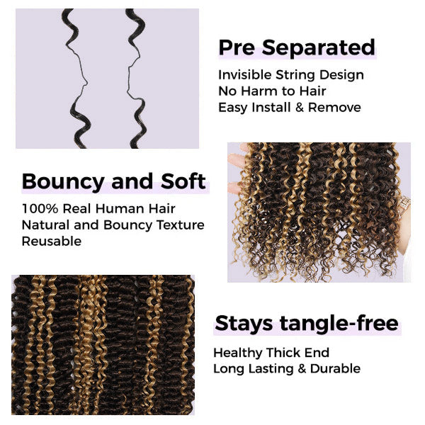 OQ HAIR Black Roots Highlight Brown Kinky Curly Crochet Human Hair Shed-Free Easy Install
