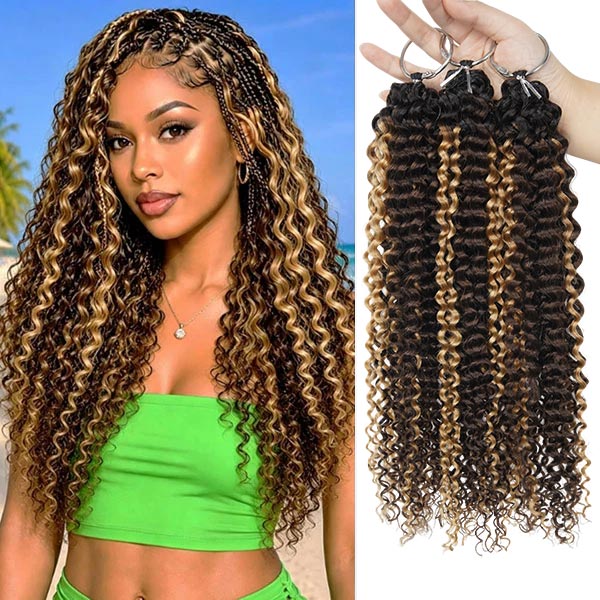 OQ HAIR Black Roots Highlight Brown Kinky Curly Crochet Human Hair Shed-Free Easy Install