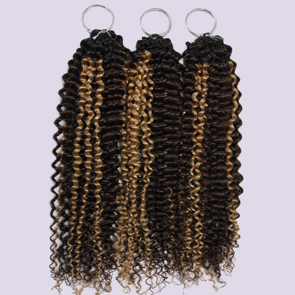 OQ HAIR Black Roots Highlight Brown Kinky Curly Crochet Human Hair Shed-Free Easy Install
