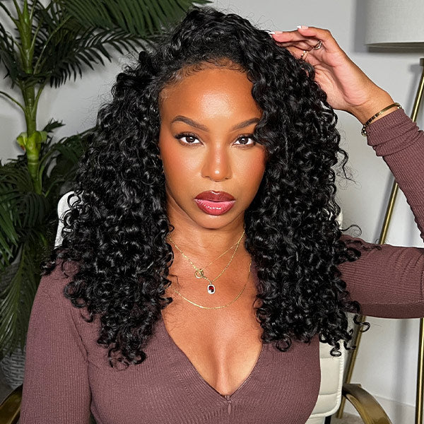3 In 1 Half Wig | Glueless Invisible Water Wave Half Wig Flip Over Human Hair Wig