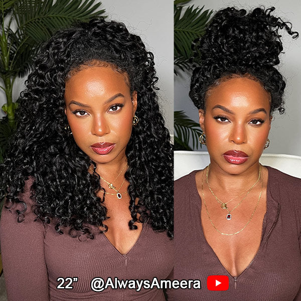 3 In 1 Half Wig | Glueless Invisible Water Wave Half Wig Flip Over Human Hair Wig