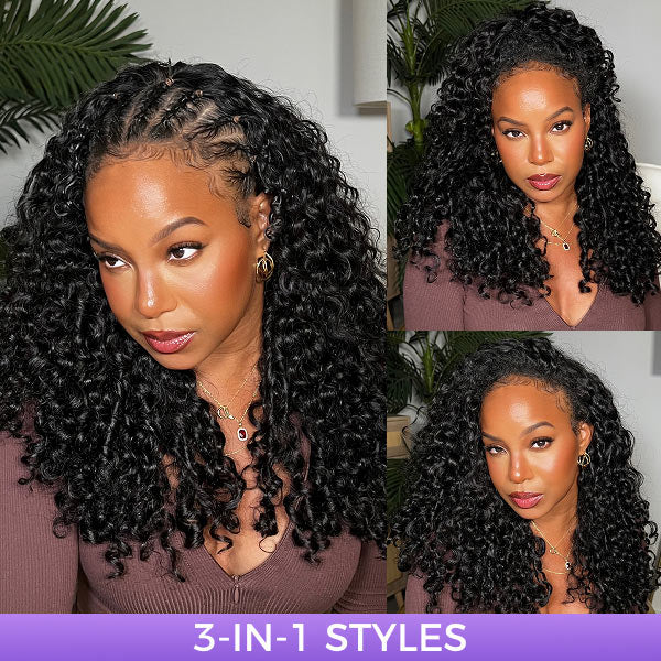 3 In 1 Half Wig | Glueless Invisible Water Wave Half Wig Flip Over Human Hair Wig