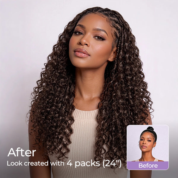 24H Shipping | OQ HAIR #4 Chocolate Brown Burmese Curly Human Hair Knotless Crochet Hair Reusable Easy Install