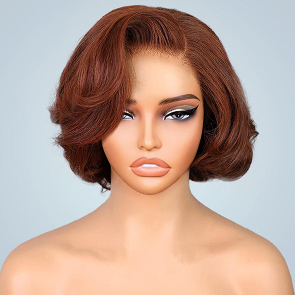 OQ HAIR Brown Color Straight Blow Out Hair Cut Bob Wig Wear Go Glueless Wig