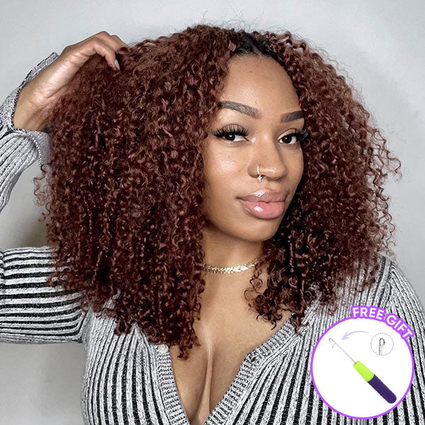 OQ HAIR Breathable Reddish Brown Burmese Curly Crochet Human Hair Seamless Blend For Daily Wear